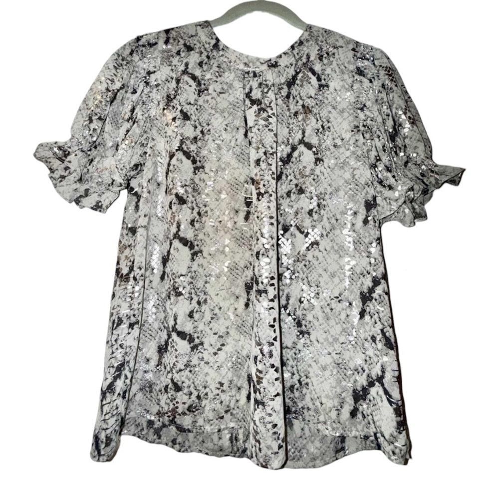 THML White & Black Sequin Snake-Print Short Sleeve Blouse; new with tags! Sz XS